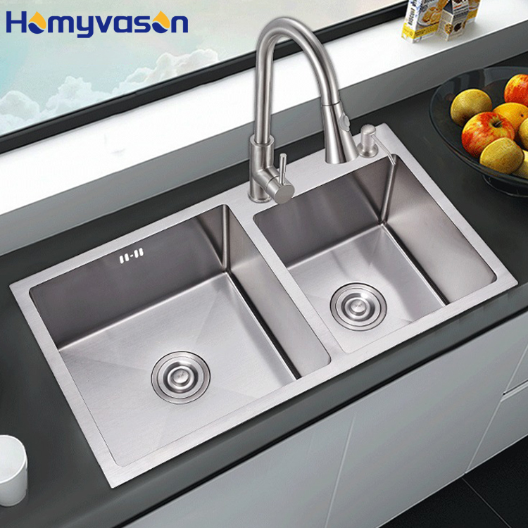 Commercial Kitchen Double Sink - حوض مطبخ فاخر مزدوج مصنوع يدويًا