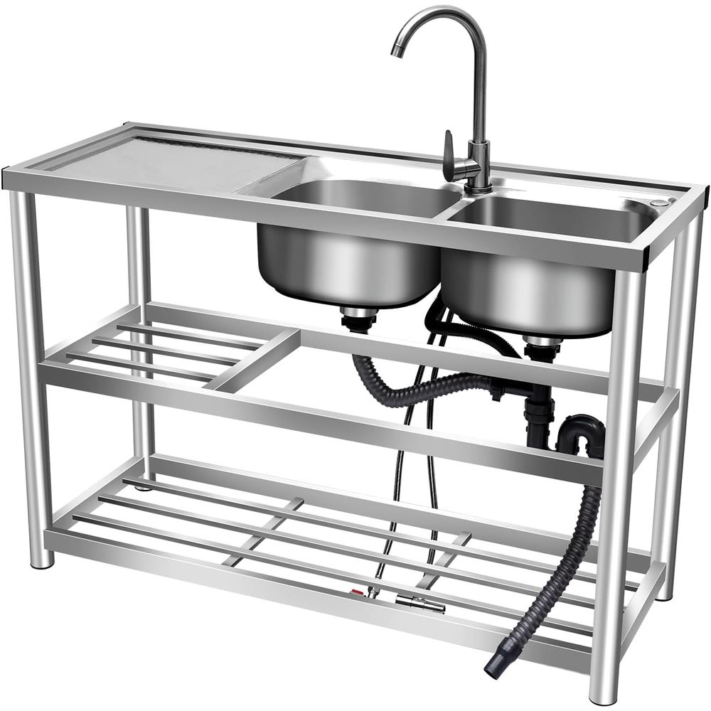 حوض مطبخ تجاري مزدوج مع طاولة  - مراجعة Commercial Kitchen Double Sink وسعره
