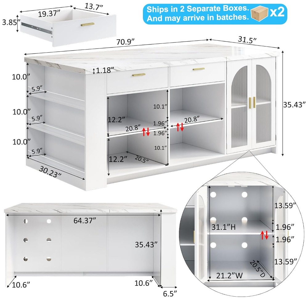 جزيرة مطبخ كبيرة بطول 71 بوصة  - مراجعة Commercial Kitchen Island وسعره